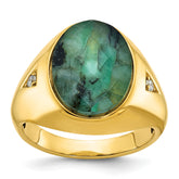 10k Men's Oval Emerald Doublet Stone and Diamond Complete Ring